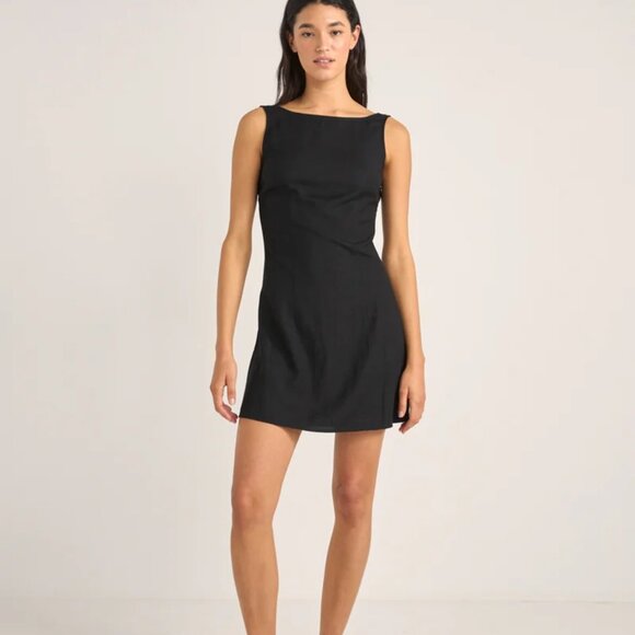 NWT Rhythm Black Roselle Tie Back Mini Dress - Picture 1 of 8